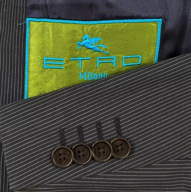 ETRO MILANO TRAVEL Blazer Blue Pinstripe Jacket Ticket Pocket Size 38 ...