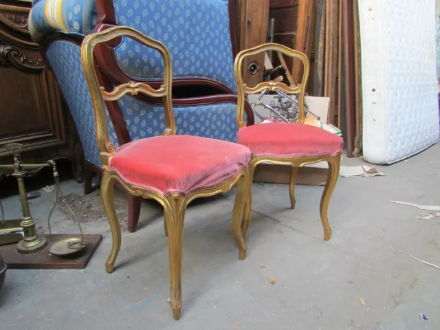 paire d' anciennes petites chaises bois doré style louis XV epoque 1900