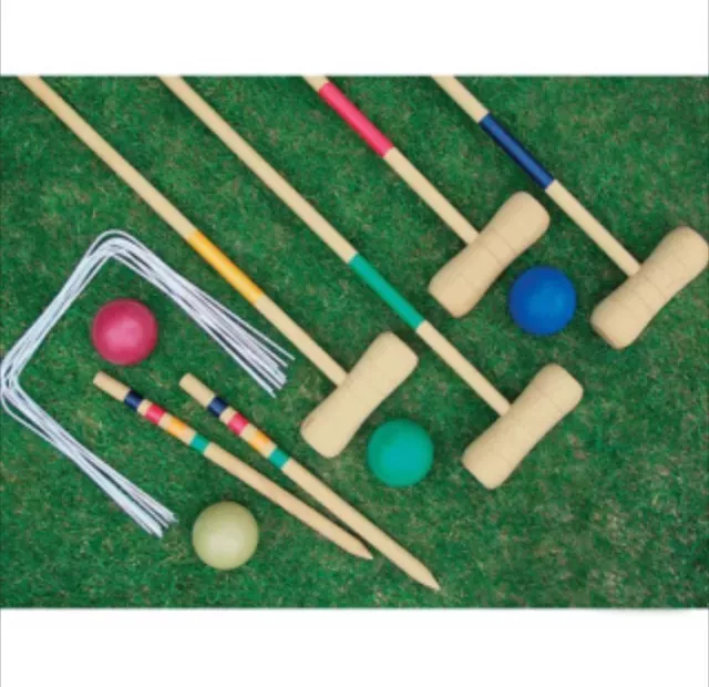 Croquet Set 4 Player Complete Wooden Outdoor Garden Mallet Balls Toy Fun New