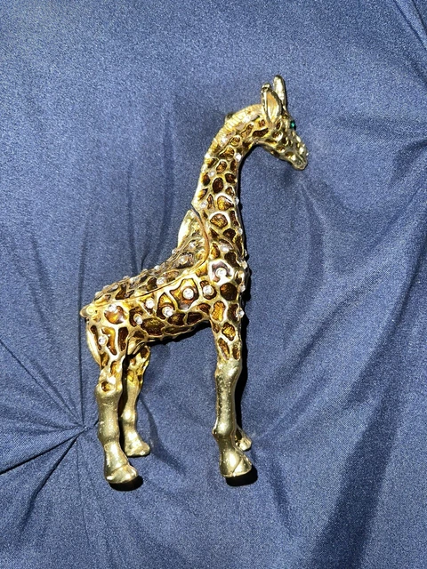 Giraffe trinket box green eyes and amber rhinestones