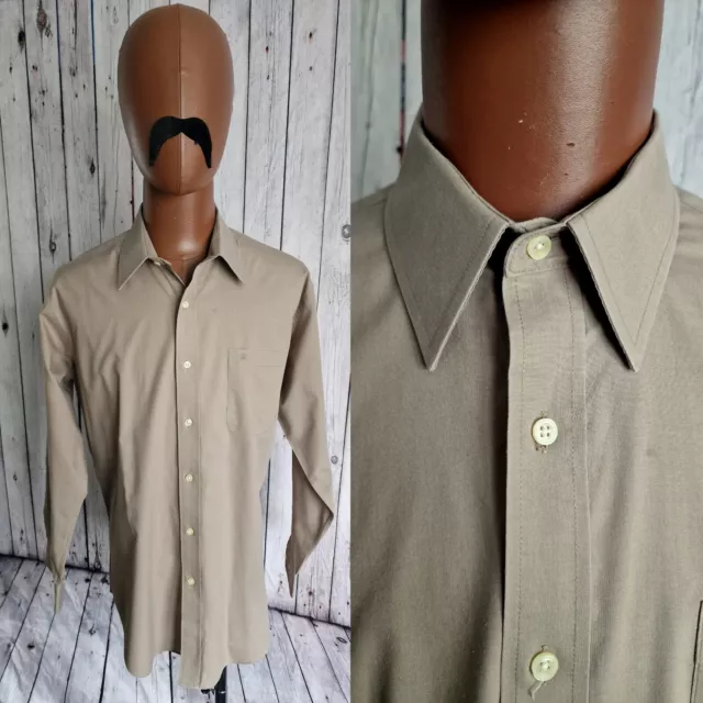 Vintage Pierre Cardin Dress Shirt -15"/Medium-Brown Cotton Mix 1980s BV47u