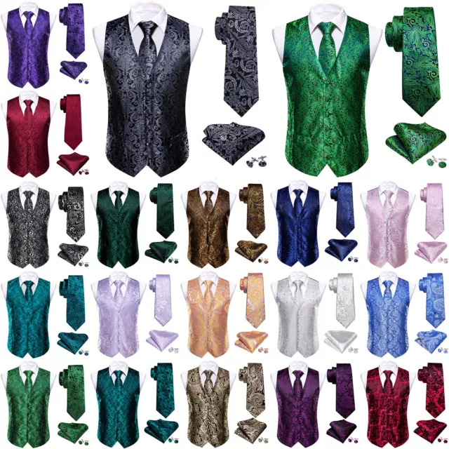 Mens Royal Purple Paisley Waistcoat Silk Floral Woven Vest Tie Set Wedding S-3XL