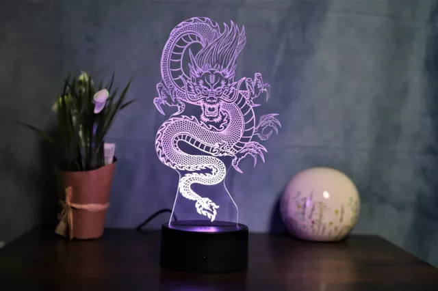 Drachen-Lampe im japanischen Stil - LED-Tischlampe, Drachen-Figur,