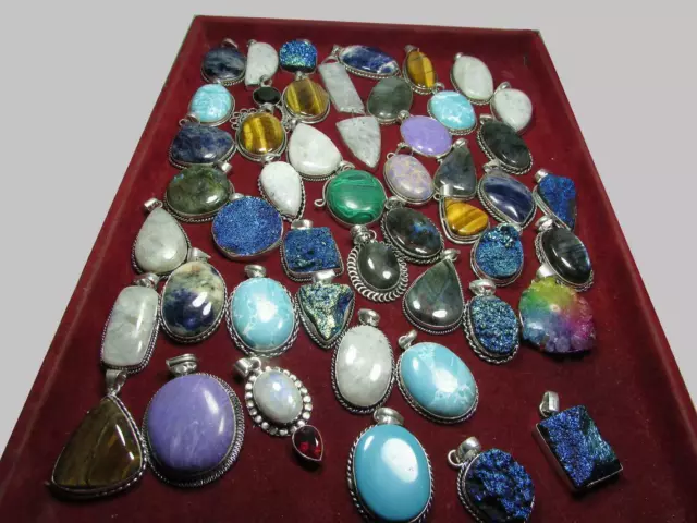 Larimar & Multi Gemstone Wholesale Pendant Lot 925 Sterling Silver Plated Pendat