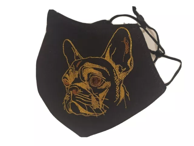 Mascherina in cotone ricamata personalizzabile cane bulldog francese idea regalo