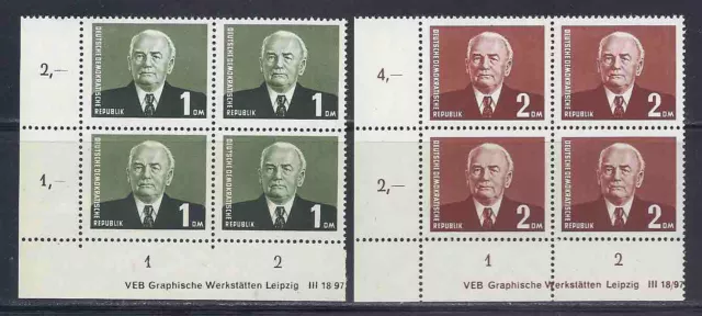 DDR 1958, MiNr: 622 - 623 postfrisch, Viererblock Eckrand unten links mit DV