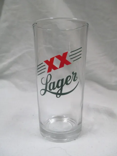 XX Lager Vintage Beer Glass - Red X, Green Name, 5 3/8" tall