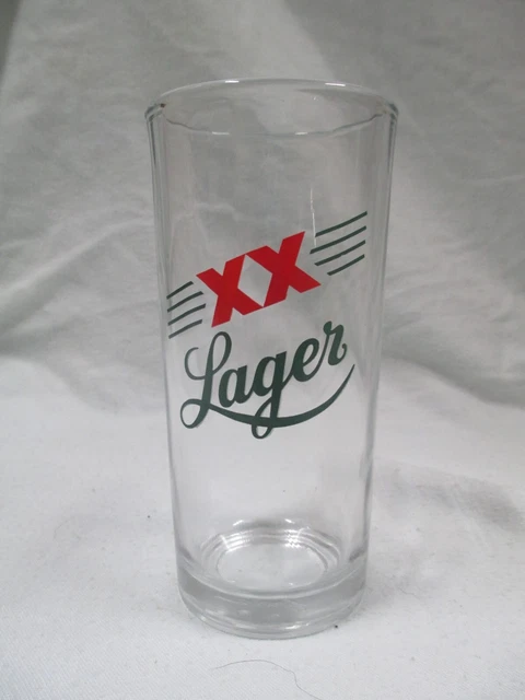 XX Lager Vintage Beer Glass - Red X, Green Name, 5 3/8" tall