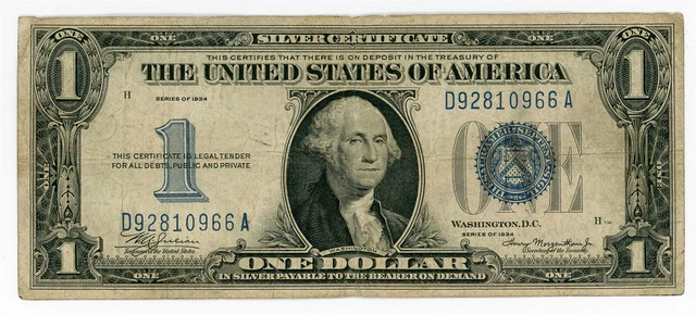 1934 Series $1 Silver Certificate Funnyback Julian/ Morgenthau Fr. 1606 Ave Circ