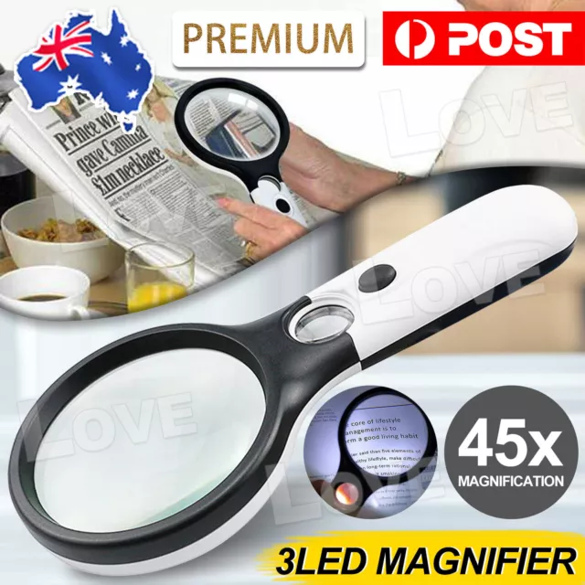 45X Handheld Magnifier Reading Magnifying Glass Jewelry Loupe With 3LED Light #T