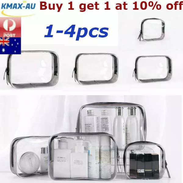 1-4Pcs Clear Transparent Plastic PVC Toiletry Bag Travel Cosmetic Make Up Zipper