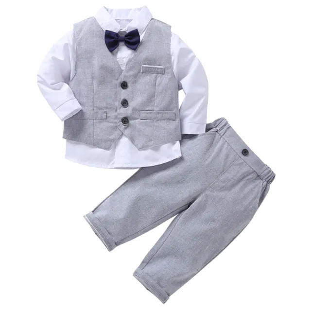 Boys Gentleman Suits Tuxedo Bow Tie Shirt Suit Vest Pants Toddler Baby Clothes