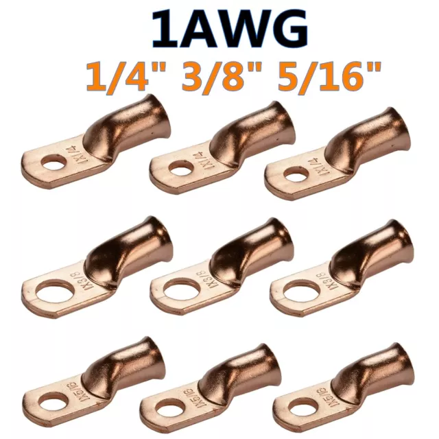 10/20/30PCS 1AWG-5/16''Bare Copper Lug Ring Wire Welding Battery Cable Terminals