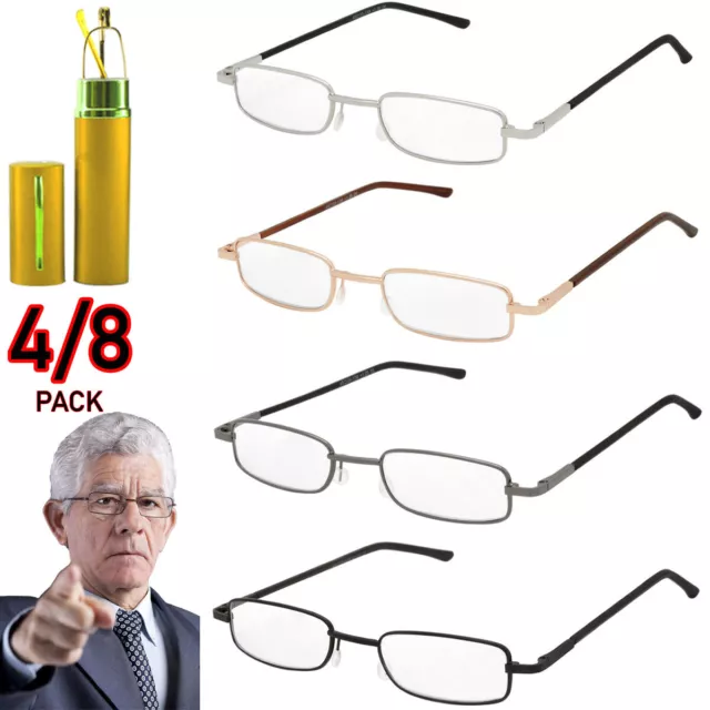 Reading Glasses Mens Womens Readers with Case Spring Hinge 4 or 8 Pack Glasses