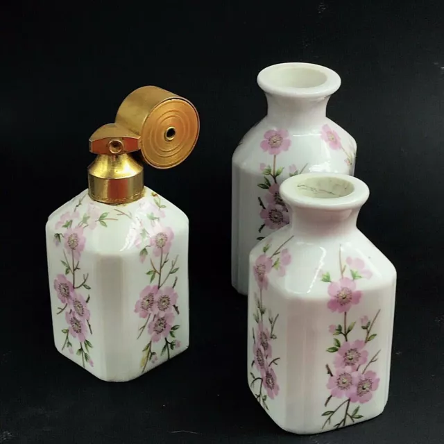 Marcel Franck Vaporisateur Porcelaine Limoges Fleurie Poussoir Doré Et 2 Pots