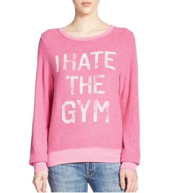 Wildfox Couture Womens I Hate The Gym Pink, Maliblue BBJ Jumper Sweater Top