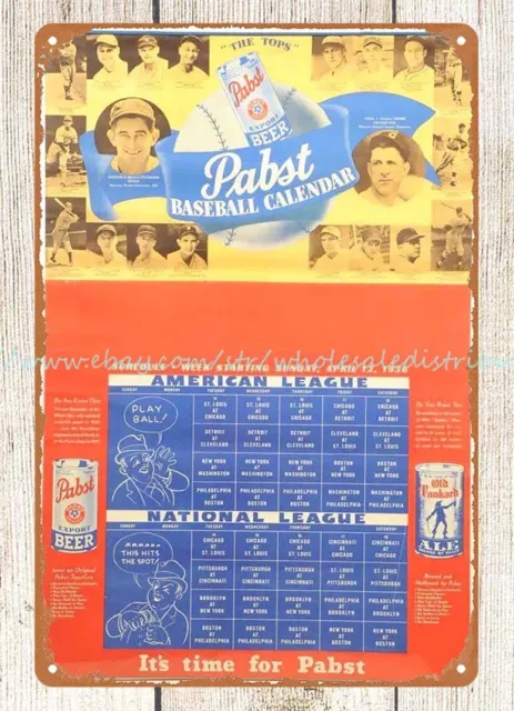 wall plaque wall art 1936 Pabst Beer Baseball Calendar metal tin sign