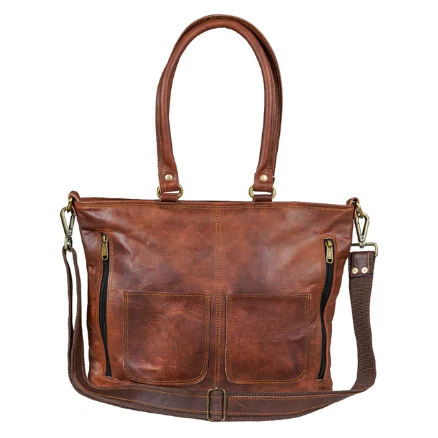 Vintage Hecho a Mano Grano Completo Cuero Mujer Bolso Mochila Sling Crossbody