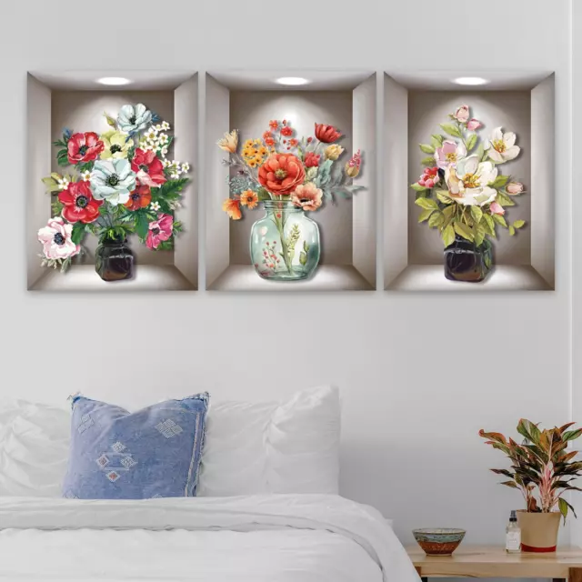 3pcs Autocollant Mural Vase 3d- Sticker Muraux 3d Plante De Salon