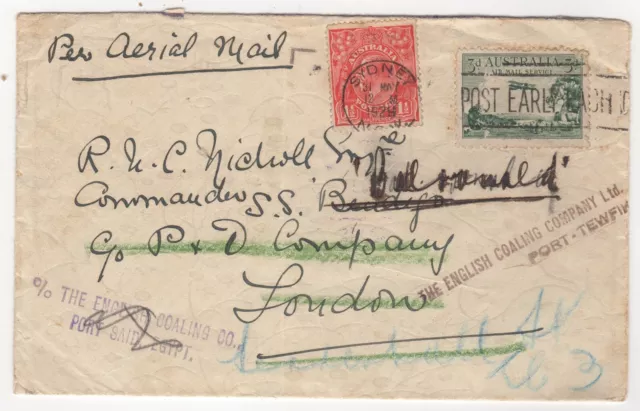 1929 May 31st. Air Mail. Sydney to London via Suez and Port Said.