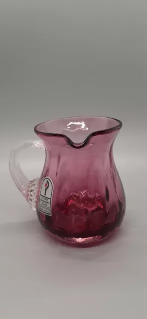 Pilgram Cranberry Glass Left Handed Pitcher w/Applied Clear Handle