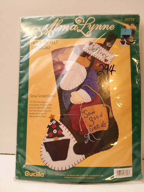 "Medias de fieltro de vacaciones Bucilla Alma Lynne de colección buen kit para Santa 83798 18"