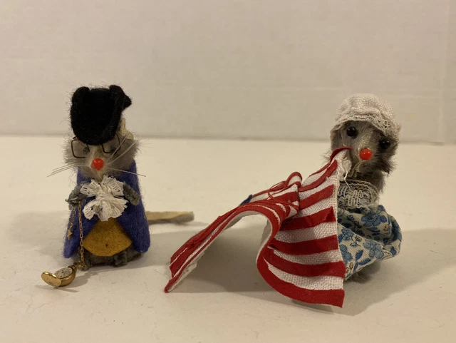 Vintage Fur Toys Betsy Ross & George Washington Mouse Mice Figures
