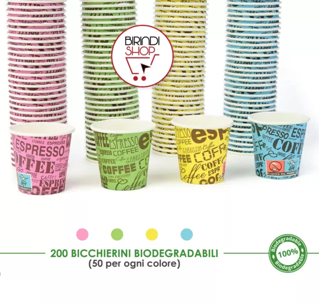 200 pz BICCHIERE DI CARTA PER CAFFè TEAM BIO 75 ML CAFFè BICCHIERINI COLORATI