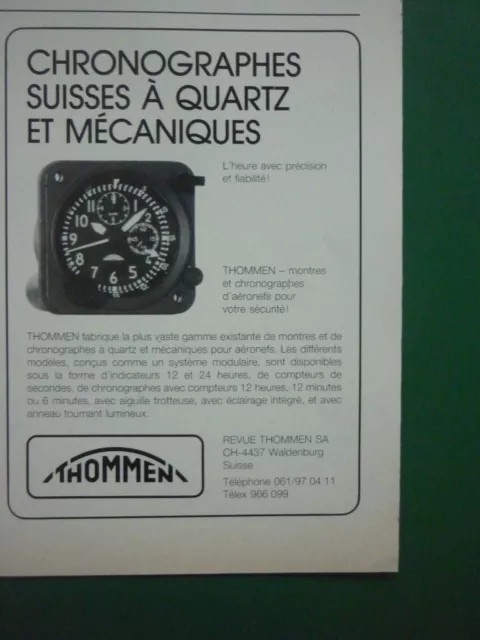 6/87 Pub Revue Thommen Waldenburg Quartz Aircraft Clocks Chronographs French Ad