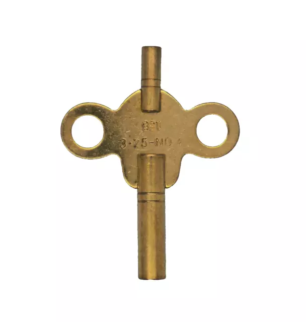 New Brass Double Ended Clock Key Size No 4 - 3.25mm With 1.95mm Small End