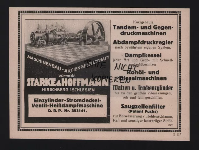 HIRSCHBERG, Werbung 1925, Maschinenbau AG vorm. Starke & Hoffmann