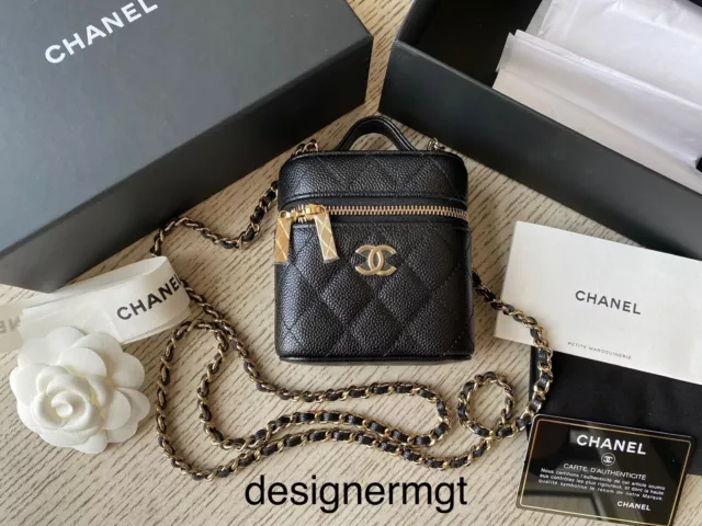 CHANEL 21A GREY Mini Vanity With Chain Top Handle Logo Shoulder