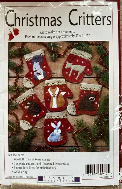 Adornos de Critters de Navidad (6) Kit de Fieltro de Rachel's of Greenfield #K0919 Nuevo en Paquete-22