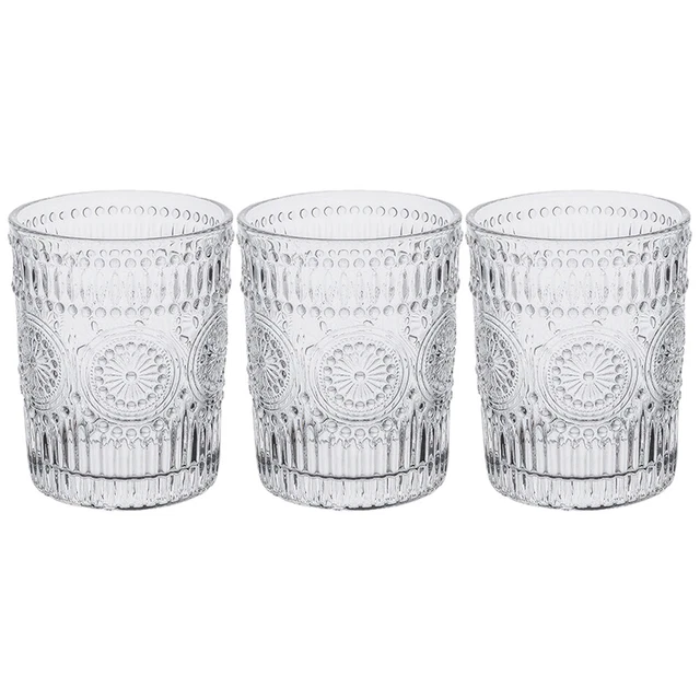 3 piezas de vidrio de decoración en relieve copa de cóctel vaso de leche par de vidrio retenedor de agua