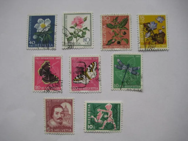 Schweiz Helvetia  ab 1951 gestempelt   Pro Juventute  Schmetterlinge  Blumen  ua