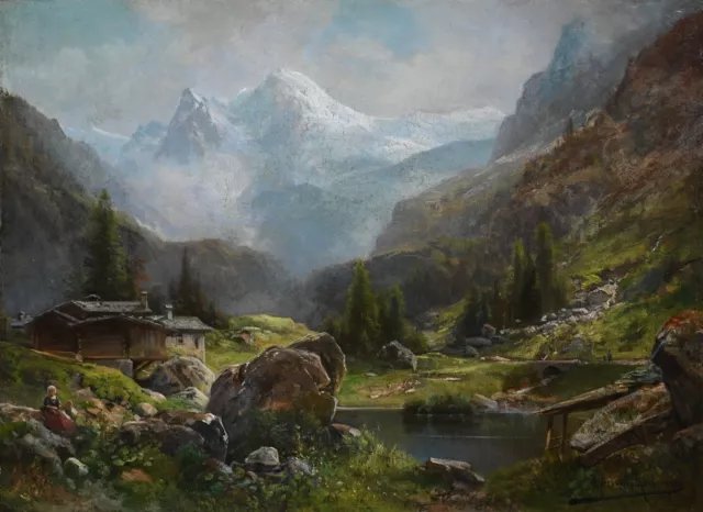 Alfred v. Schönberger *1845 Öl-Gemälde Romantik Biedermeier Landschaft Alpen