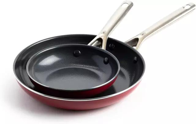 Textured Ceramic Nonstick, 7" & 10" Frying Pan Skillet Set with Stainless Steel