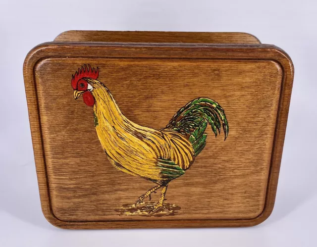 Vintage Rooster Wooden Napkin Holder Letter Holder Hand Painted Yard Bird
