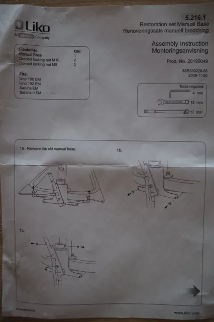 Verstellmodul (man. Spreizung) für Patientenlifter Liko Uno 100 102 (Hill Rom) 2