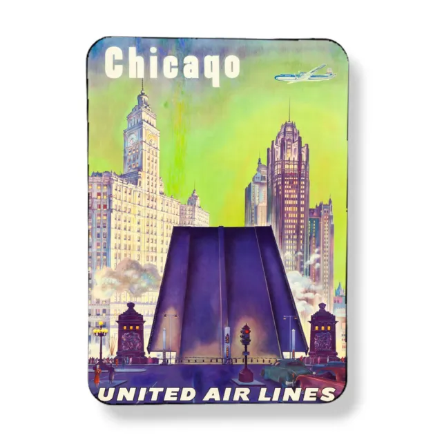 Chicago Magnet Vintage Airline Travel Poster Art Print Sublimated 3"x4"