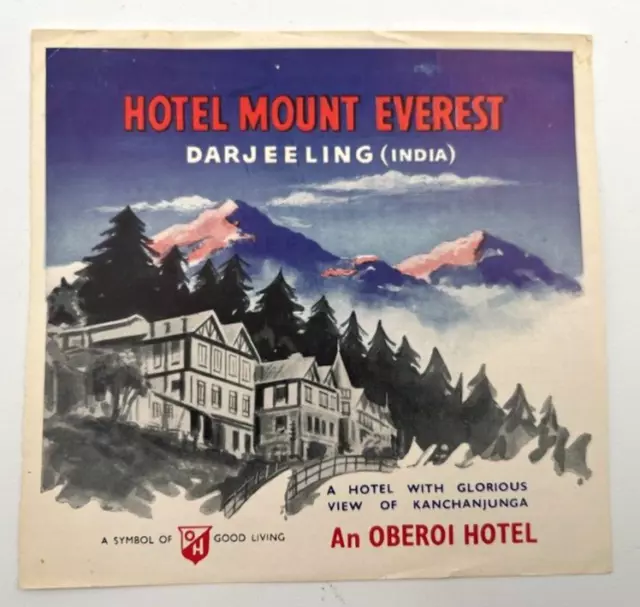 Original Rare Vintage Luggage Label Sticker HOTEL MOUNT EVEREST Darjeeling India