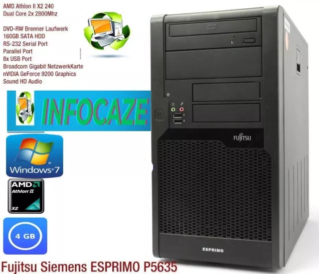 Fujitsu  Esprimo  Amd Athlon Ii X2 240 2.8Ghz/4Gb Ddr2/Windows 7  Pro