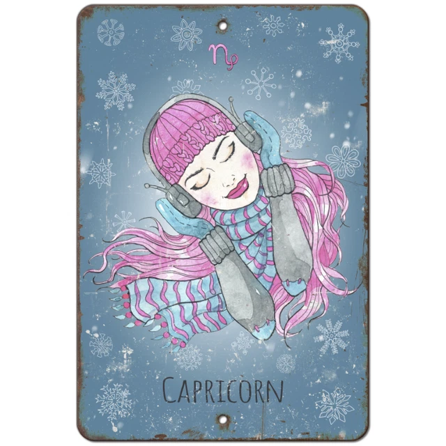 Winter Zodiac Metal Sign - Capricorn Goat Celestial Birthday Girls Women