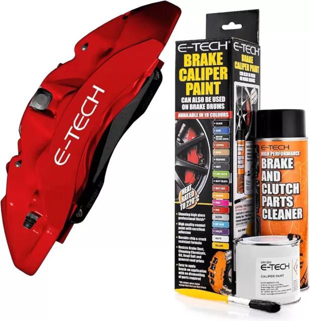 E-TECH Red Brake Caliper/Drum Paint - EBCP-R - Complete Kit Inc Paint/Cleaner &