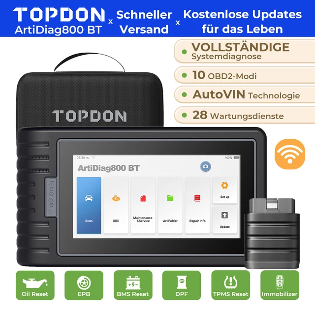 Dispositivo diagnostico TOPDON AD800 BT auto OBD2 scanner 28 + funzione Bluetooth tedesco