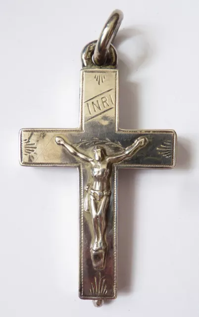 Grande Croix reliquaire argent massif  Bijou du 19e christ silver cross crucifix