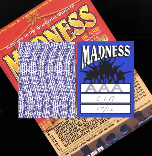 MADNESS - 2003 TOUR - UNUSED BACKSTAGE AAA PASS - ska 2 tone cd lp 80s pop KIX79