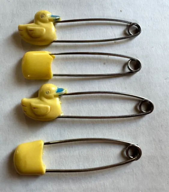 Lot of 4 Vintage Yellow Duck & Round Diaper Pins Baby Safety Pins Japan