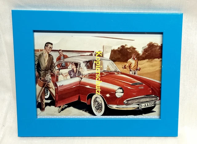 Werbung - DKW 1000 - 1958 - in Holz / Echtglas gerahmt - 16 x 21 cm