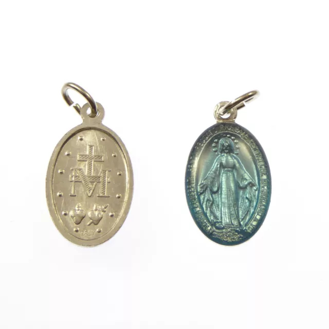 Católica Milagroso Virgen María Azul Y Plata Rosario Medalla Colgante 2cm